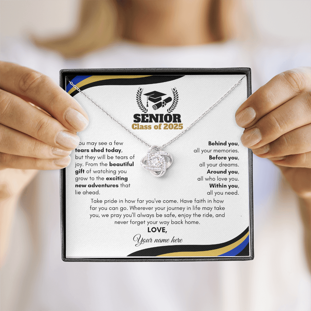 Personalized Graduation Gift "New Adventures That Lie Ahead" Love Knot Necklace