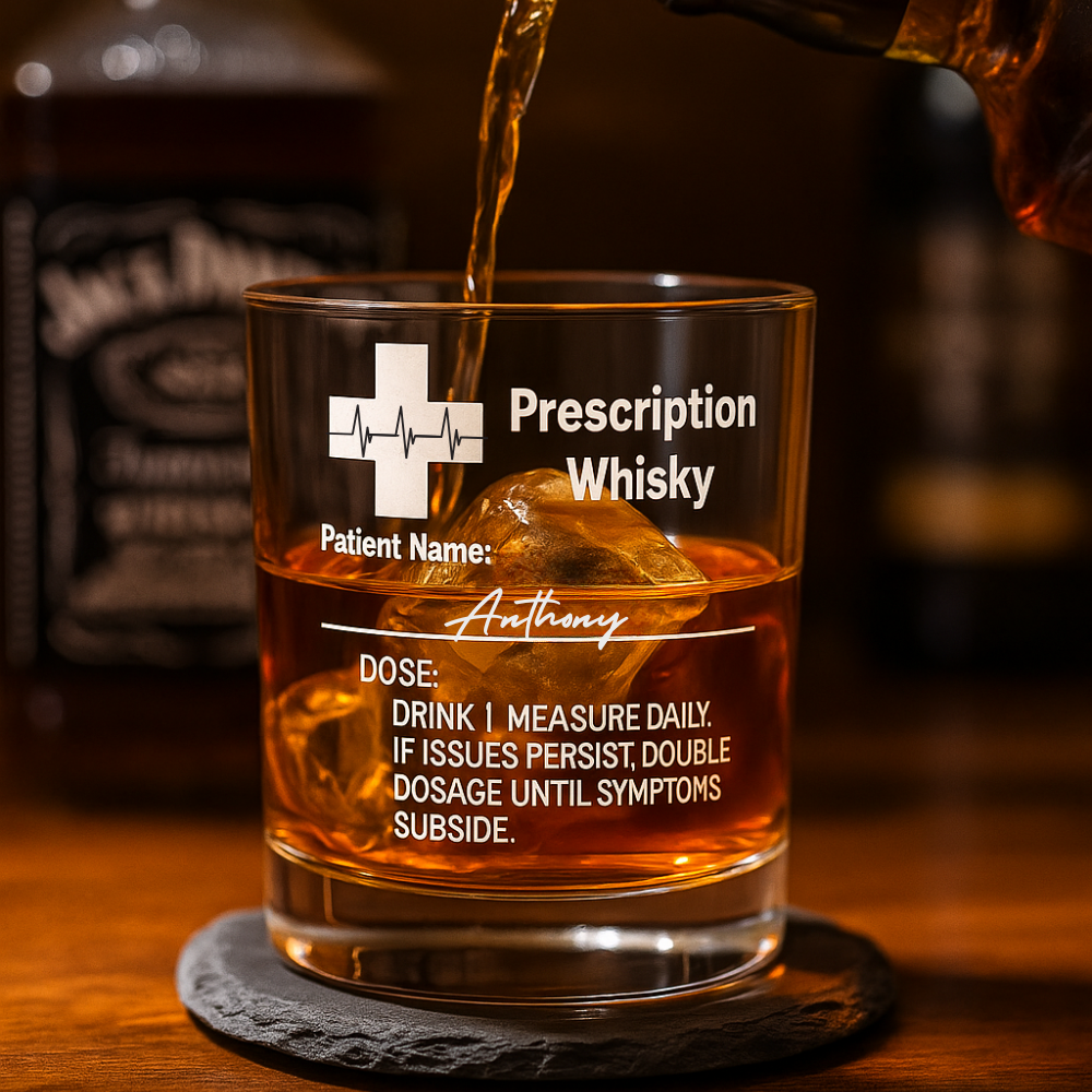 Personalized Funny Prescription Whisky Bourbon Whiskey Glasses | Father's Day Gift for Grandpa Dad