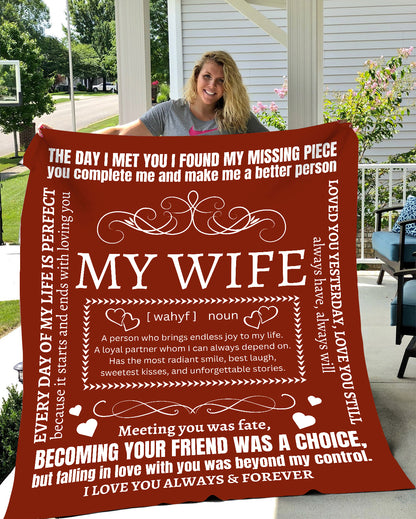 My Wife The Day I Met You I Found My Missing Piece Fleece | Sherpa Blanket