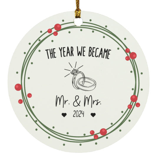 The Year We Became Mr & Mrs Green & Red Ornament