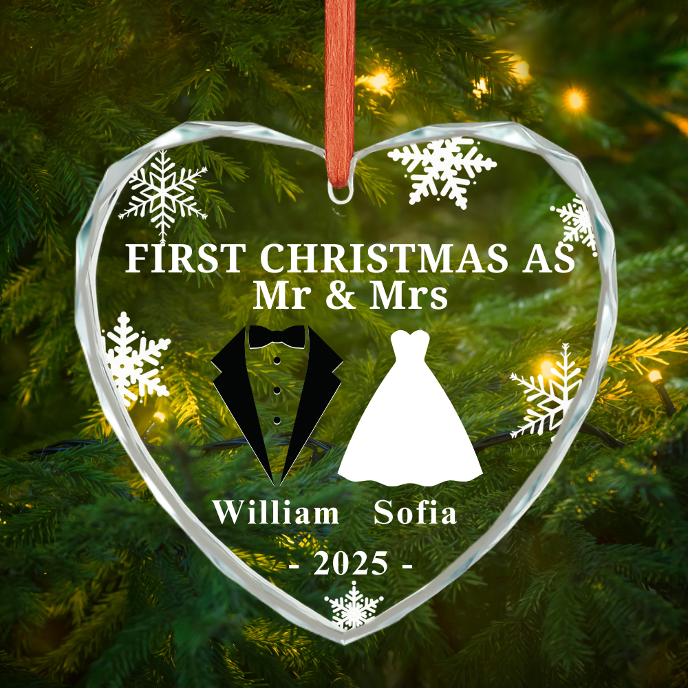 Personalized Our First Christmas As Mr & Mrs Wedding Gift Ornament