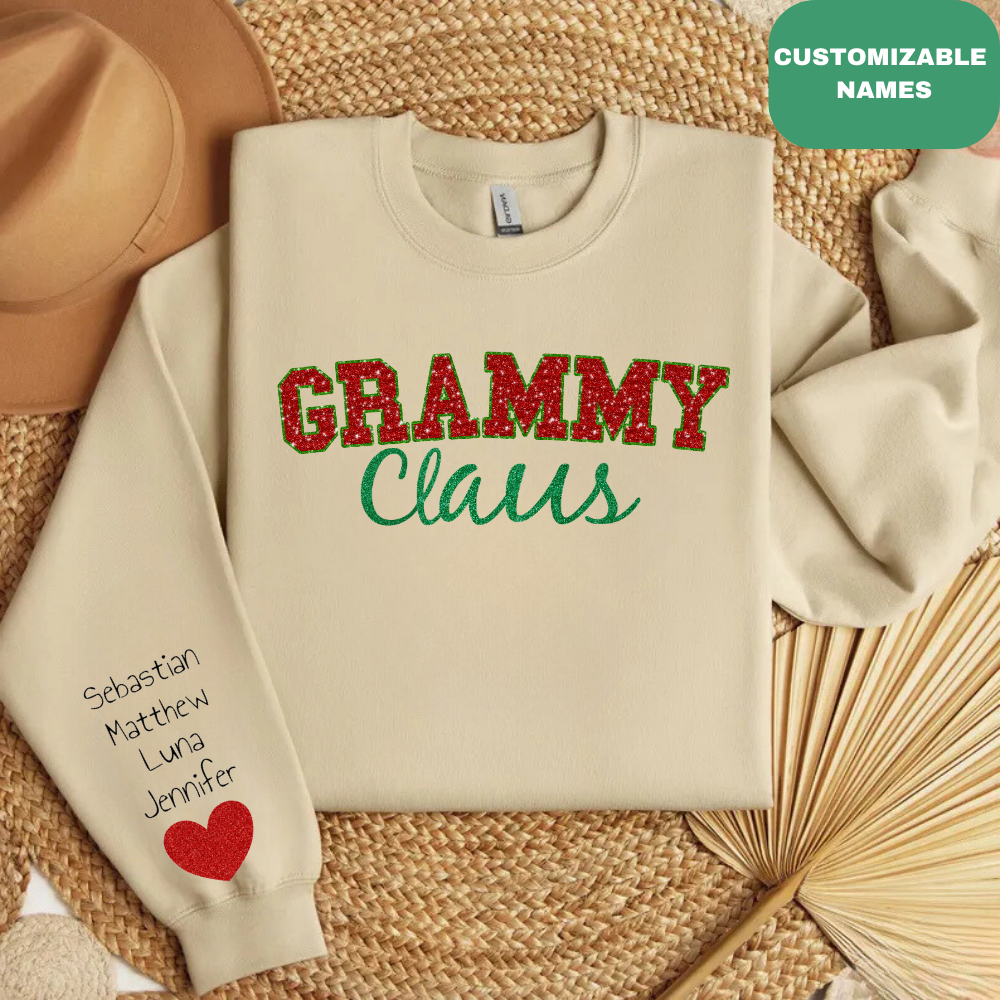 Personalized Grammy Claus With Grandkids Names Sweatshirt