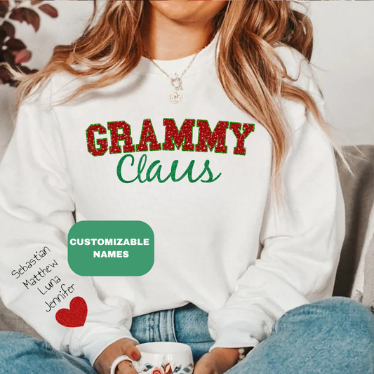 Personalized Grammy Claus With Grandkids Names Sweatshirt