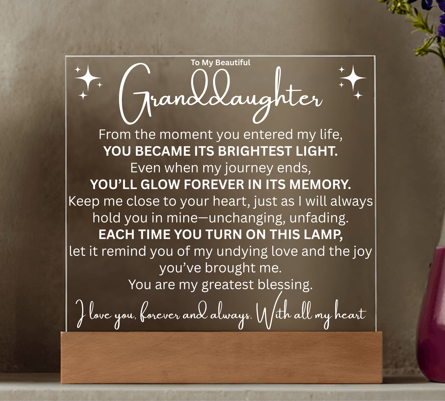 To My Granddaughter, A Glow of Love LED Plaque