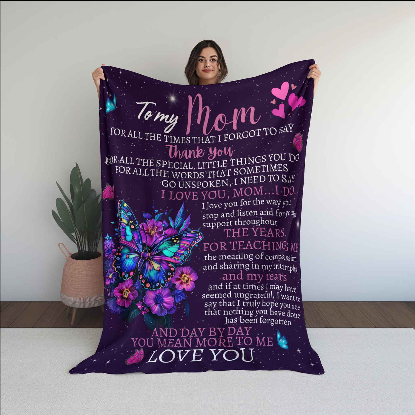To My Mom Butterfly Fleece  | Sherpa Blanket