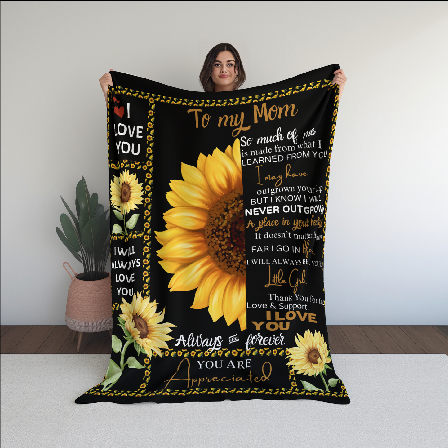 To My Mom Sunflower Fleece | Sherpa Blanket