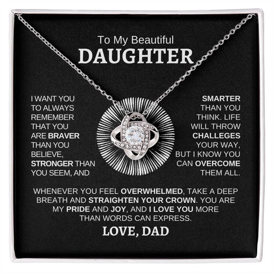 To My Beautiful Daughter, Love Dad Love Knot Necklace | White