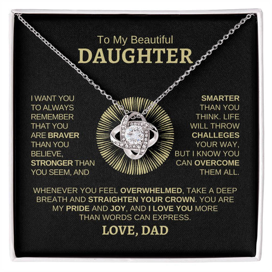 To My Beautiful Daughter, Love Dad Love Knot Necklace | Gold