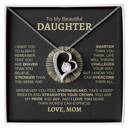 To My Beautiful Daughter, Love Mom Forever Love Necklace | Gold