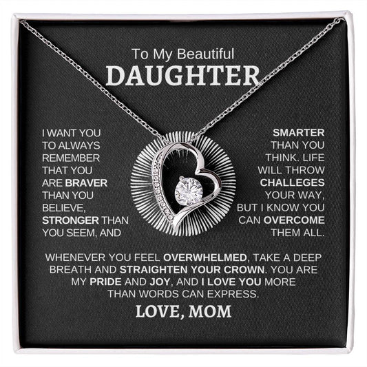 To My Beautiful Daughter, Love Mom Forever Love Necklace | White