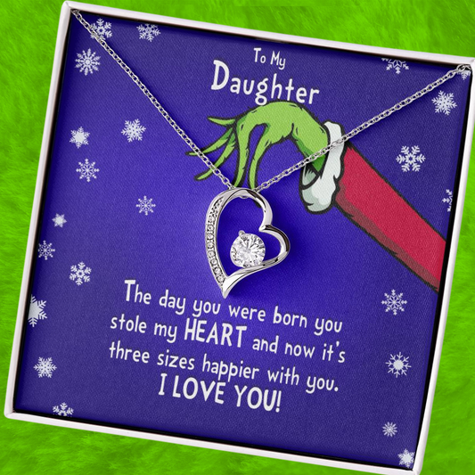 To My Daughter Grinch Heart Necklace Gift Set